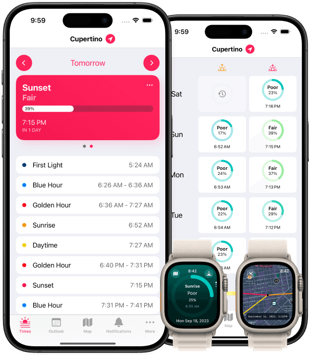 Screenshots of Alpenglow on Apple Watch