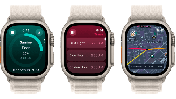 Capturas de pantalla de Alpenglow en Apple Watch