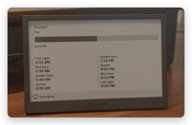 Alpenglow sul display e-ink TRMNL